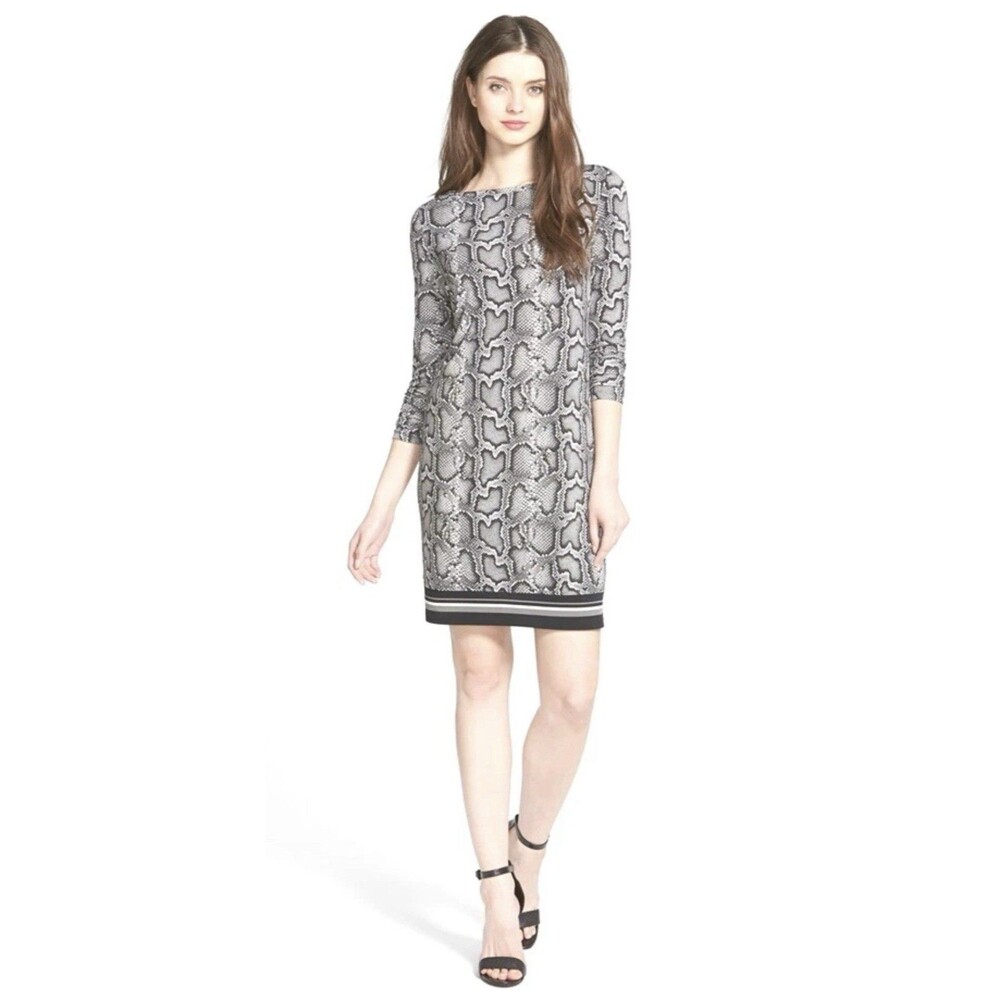 Michael Kors Women’s Small Petite Cobra Snakeskin Print Shift Dress Gunmetal